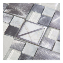 Glass Mixed Metal and Stone Small Square Mosaic Tiles